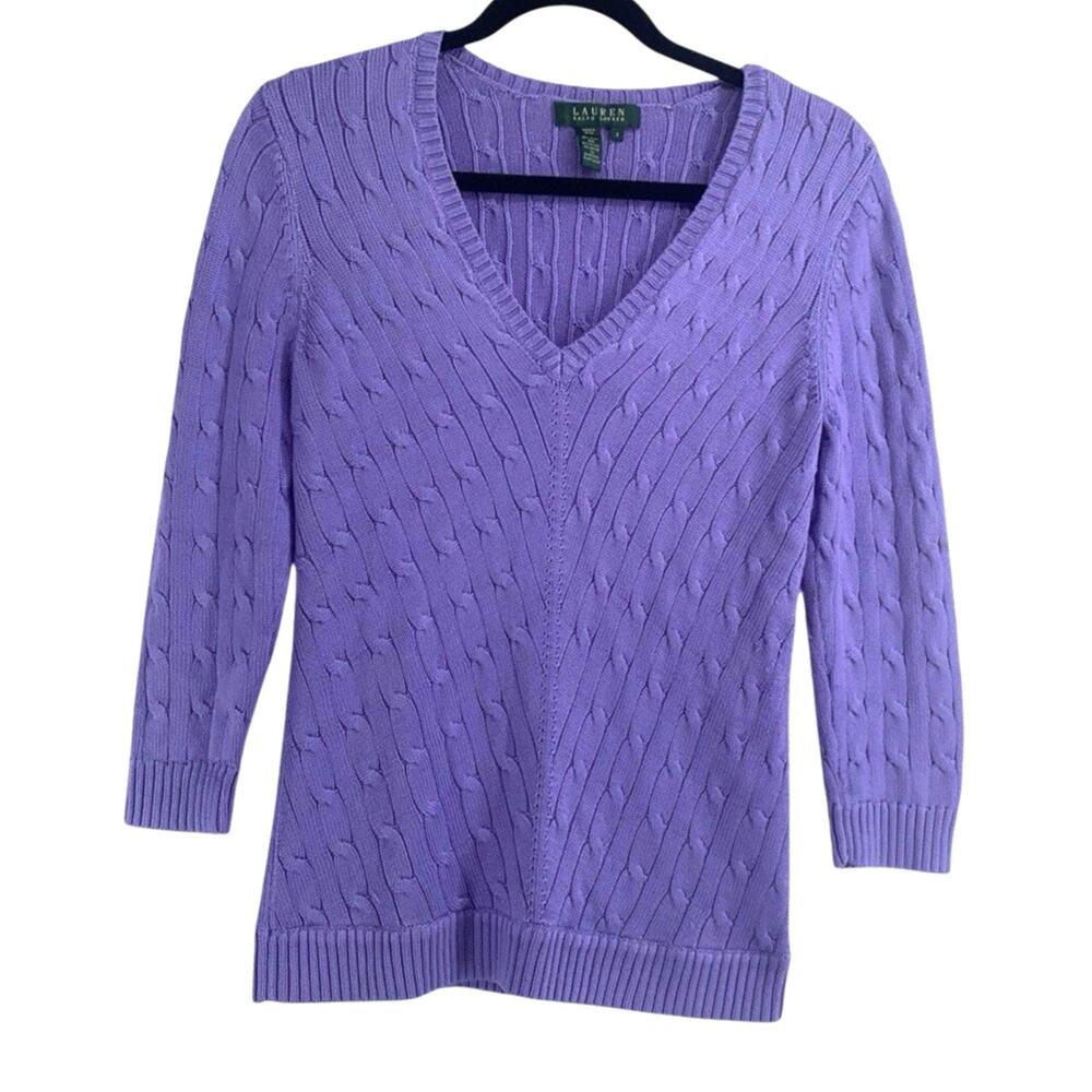 Lauren Ralph Lauren Cable Knit Purple Sweater Pullover Women's Small Silk Blend